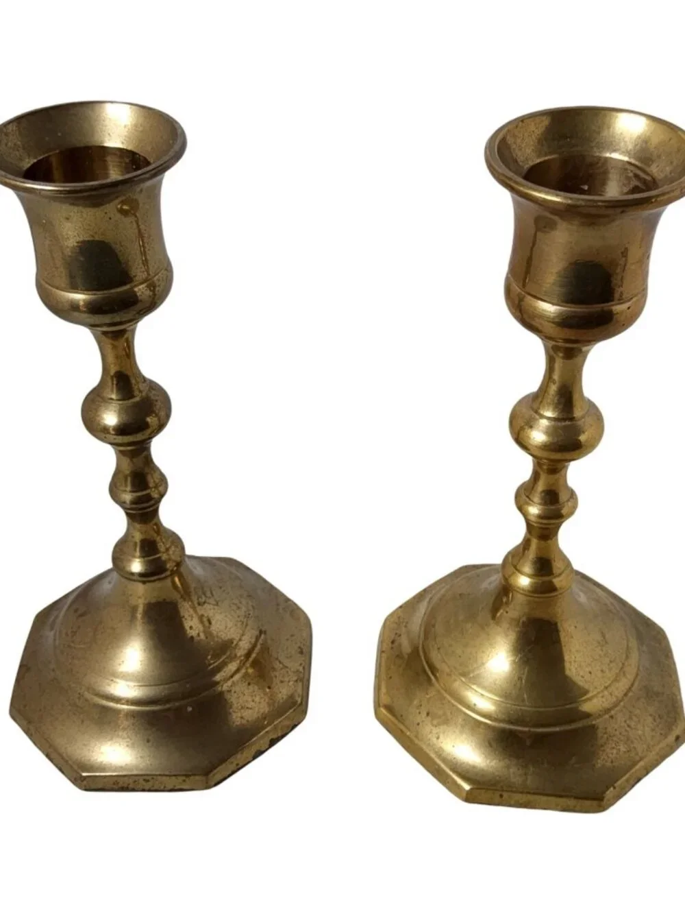 Pair Of 2 Vintage Solid Brass Taper Candlestick Holders Made In India